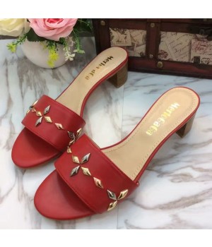 Louis Vuitton Leather Studs 4cm Heel Sandal Red 2017 (LG-7020621 )