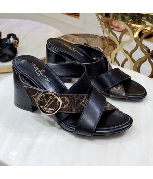 Louis Vuitton Horizon Calfskin Monogram LV Circle Heel Mule Sandals Black 2019 (1050-9061819 )