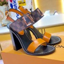 Louis Vuitton Passenger Oversized LV High-Heel Sandals in Damier Canvas and Orange Patent Leather 2019 (1054-9062842 )