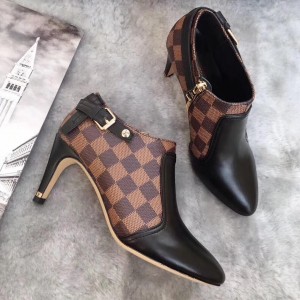 Louis Vuitton Lookat Black Calfskin & Damier Ebene Canvas Ankle Boot  (LG-8030112 )