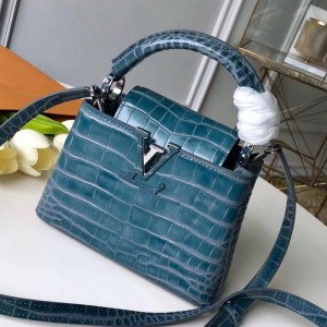 Louis Vuitton Capucines Mini Top Handle Bag in Crocodilian Leather N93429 Blue 2019 (FANG-9050744 )