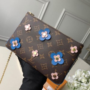 Louis Vuitton Blooming Flowers Pochette Double Zip Chain Wallet in Monogram Canvas M63905 Blue 2019 (KD-9031437 )