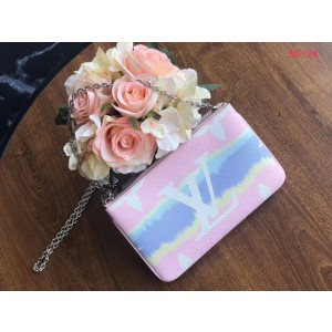 Louis vuitton original ESCALE POCHETTE DOUBLE ZIP clutch bag M69124 pink